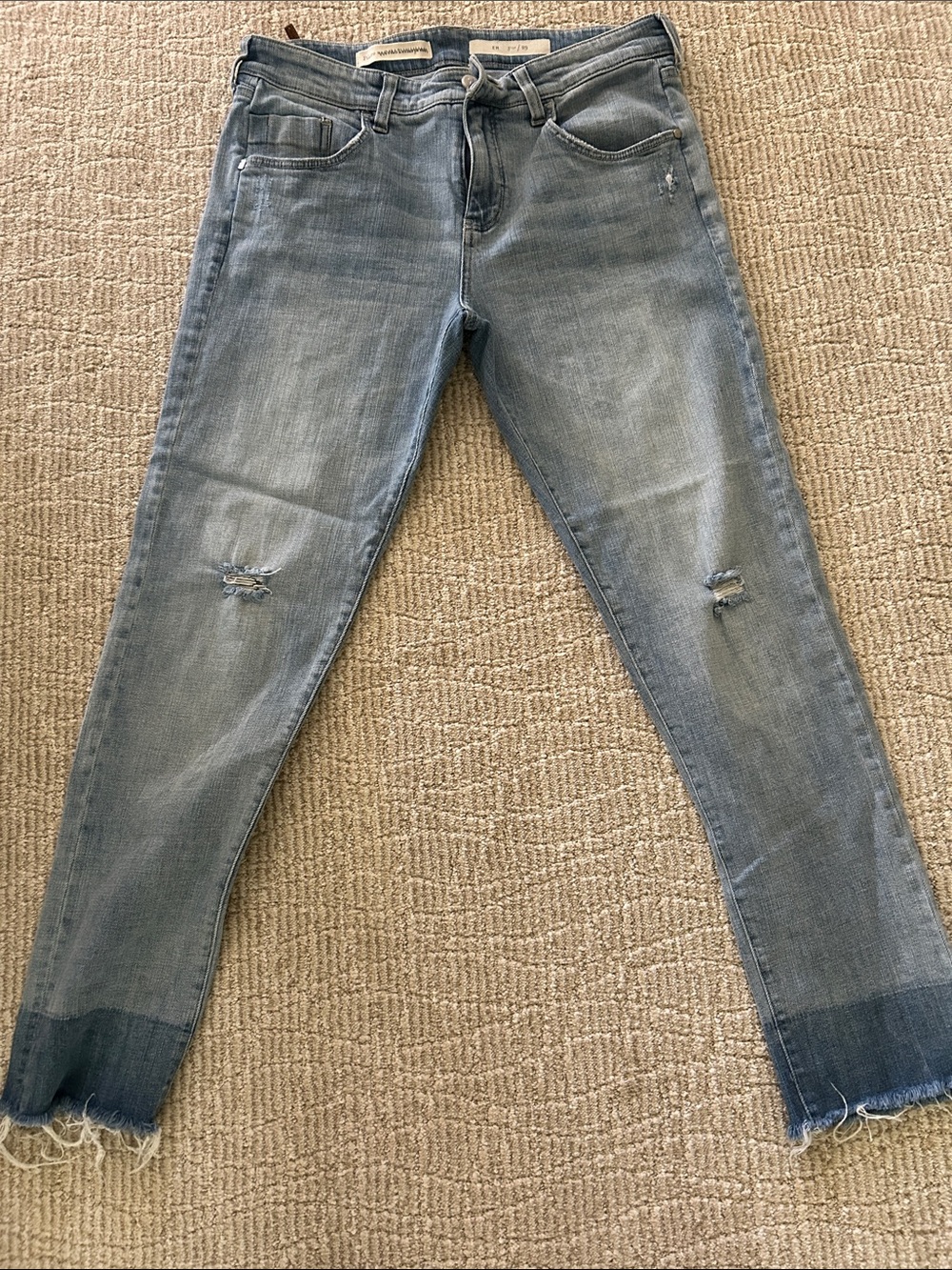 Pilcro Light Wash Cropped Ankle Jeans with Dark Cuff